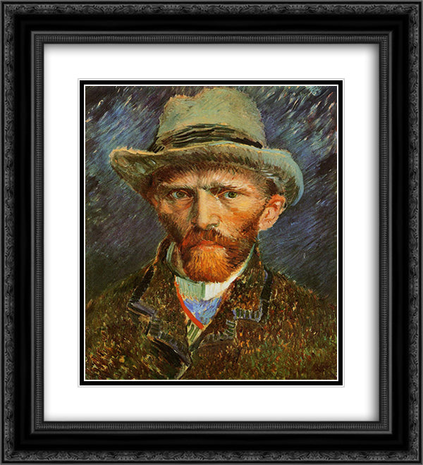 Self Portrait with a Grey Felt Hat 20x22 Black Ornate Wood Framed Art Print Poster with Double Matting by Van Gogh, Vincent