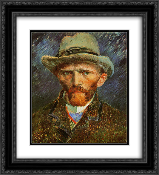 Self Portrait with a Grey Felt Hat 20x22 Black Ornate Wood Framed Art Print Poster with Double Matting by Van Gogh, Vincent