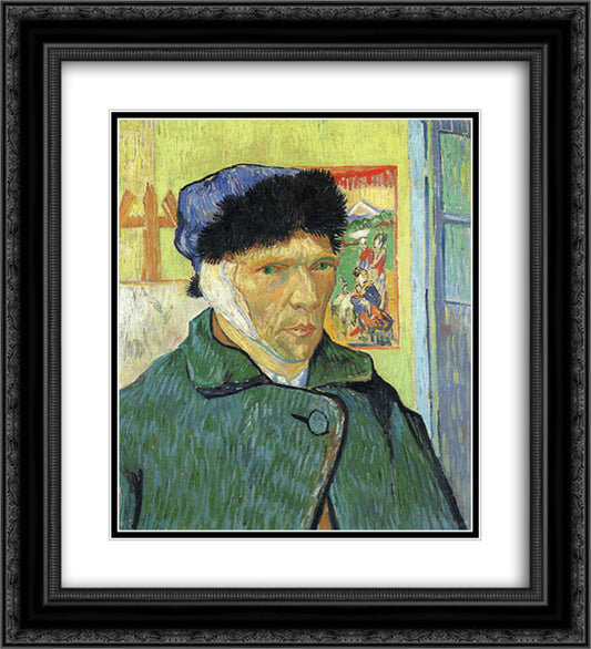 Self Portrait with Bandaged Ear 20x22 Black Ornate Wood Framed Art Print Poster with Double Matting by Van Gogh, Vincent