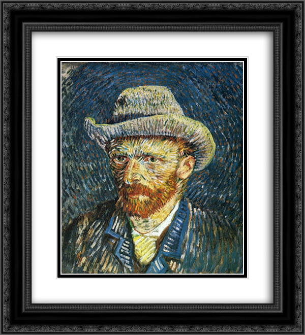 Self Portrait with Felt Hat 20x22 Black Ornate Wood Framed Art Print Poster with Double Matting by Van Gogh, Vincent
