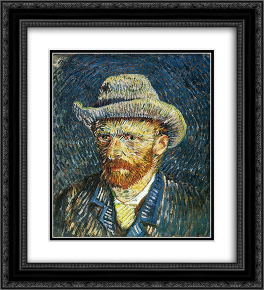Self Portrait with Felt Hat 20x22 Black Ornate Wood Framed Art Print Poster with Double Matting by Van Gogh, Vincent