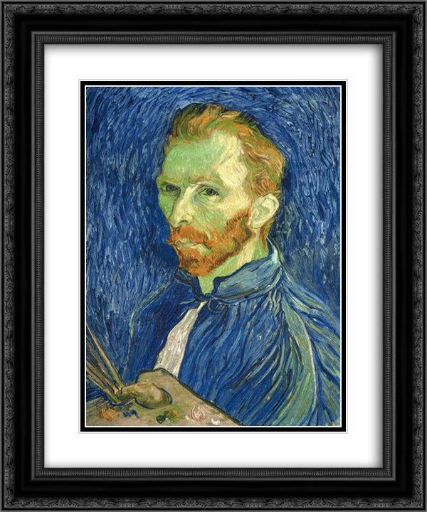 Self Portrait with Pallette 20x24 Black Ornate Wood Framed Art Print Poster with Double Matting by Van Gogh, Vincent