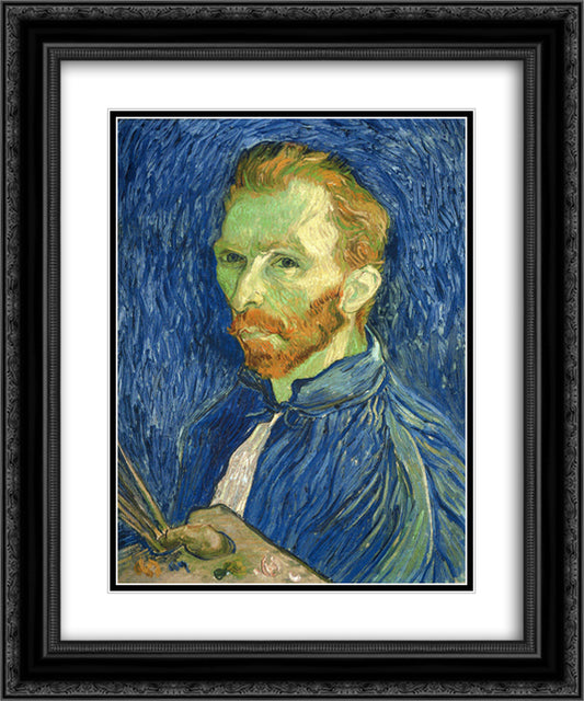 Self Portrait with Pallette 20x24 Black Ornate Wood Framed Art Print Poster with Double Matting by Van Gogh, Vincent