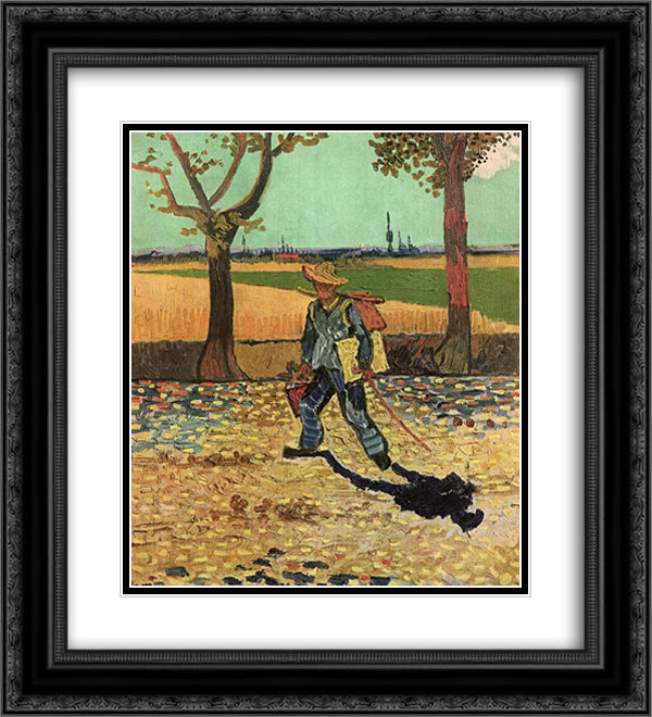 Selfportrait on the Road to Tarascon (The Painter on His Way to Work) 20x22 Black Ornate Wood Framed Art Print Poster with Double Matting by Van Gogh, Vincent