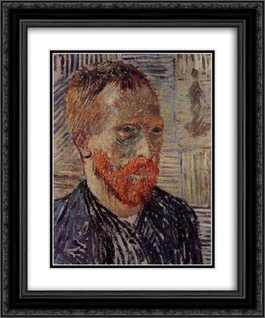 Self-Portrait with a Japanese Print 20x24 Black Ornate Wood Framed Art Print Poster with Double Matting by Van Gogh, Vincent
