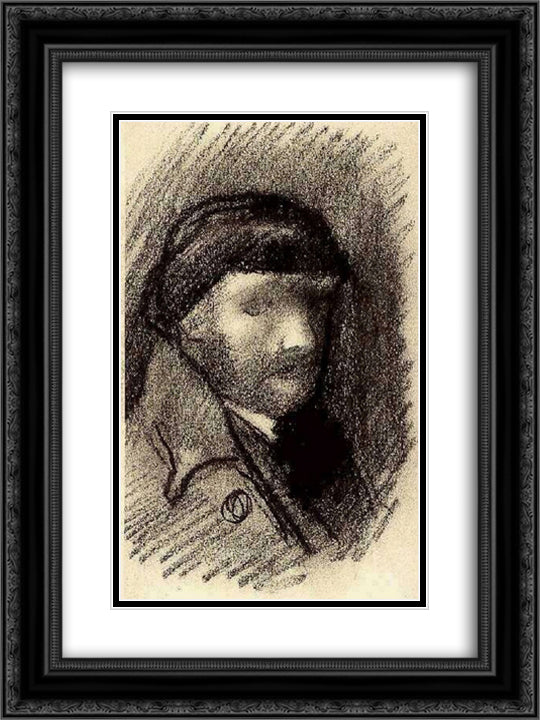 Self-Portrait with Cap 18x24 Black Ornate Wood Framed Art Print Poster with Double Matting by Van Gogh, Vincent