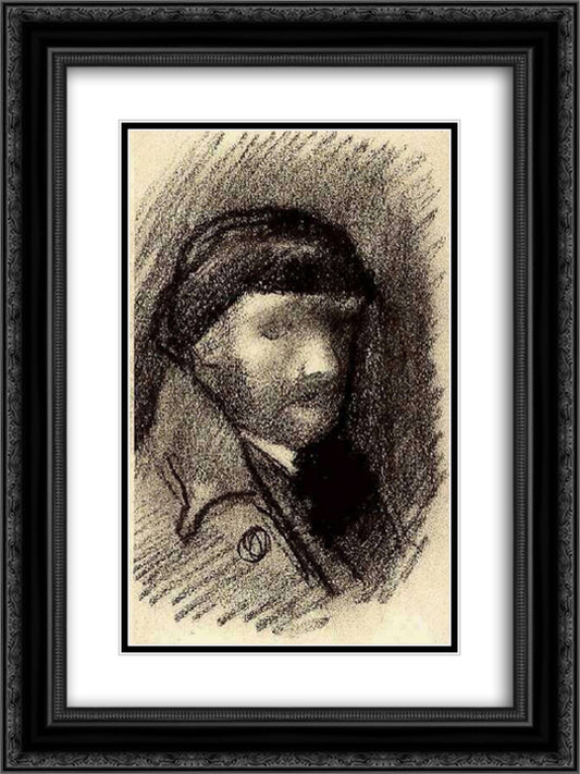 Self-Portrait with Cap 18x24 Black Ornate Wood Framed Art Print Poster with Double Matting by Van Gogh, Vincent