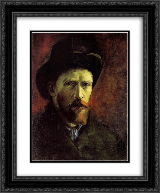 Self-Portrait with Dark Felt Hat 20x24 Black Ornate Wood Framed Art Print Poster with Double Matting by Van Gogh, Vincent