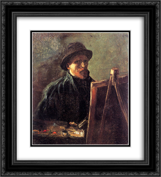 Self-Portrait with Dark Felt Hat at the Easel 20x22 Black Ornate Wood Framed Art Print Poster with Double Matting by Van Gogh, Vincent