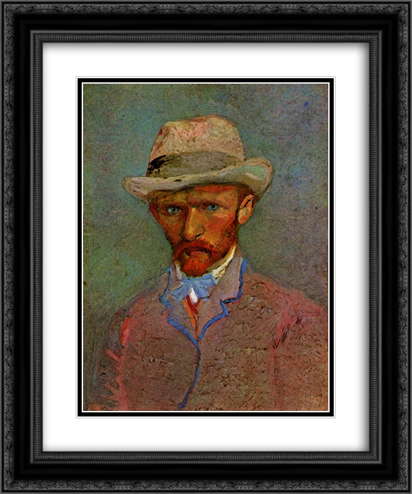 Self-Portrait with Gray Felt Hat 20x24 Black Ornate Wood Framed Art Print Poster with Double Matting by Van Gogh, Vincent