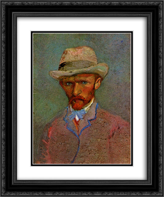 Self-Portrait with Gray Felt Hat 20x24 Black Ornate Wood Framed Art Print Poster with Double Matting by Van Gogh, Vincent