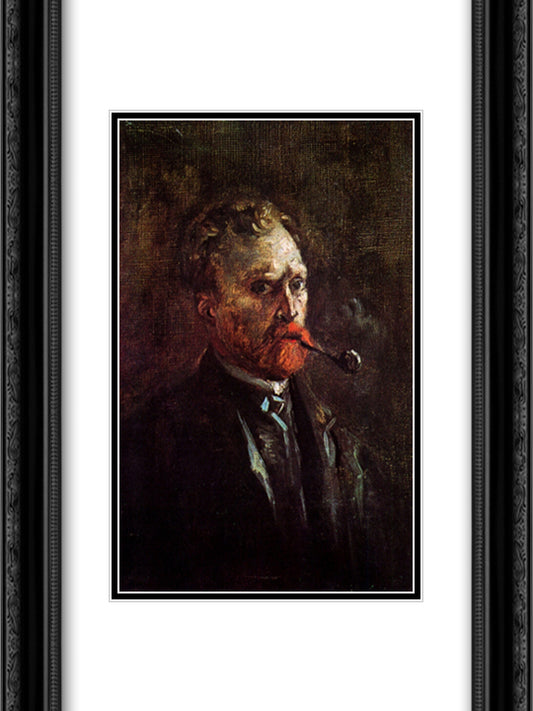 Self-Portrait with Pipe 18x24 Black Ornate Wood Framed Art Print Poster with Double Matting by Van Gogh, Vincent