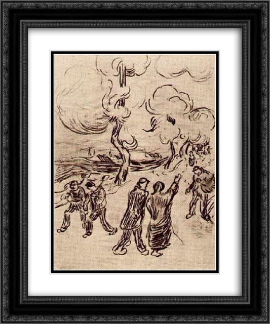 Several Figures on a Road with Trees 20x24 Black Ornate Wood Framed Art Print Poster with Double Matting by Van Gogh, Vincent