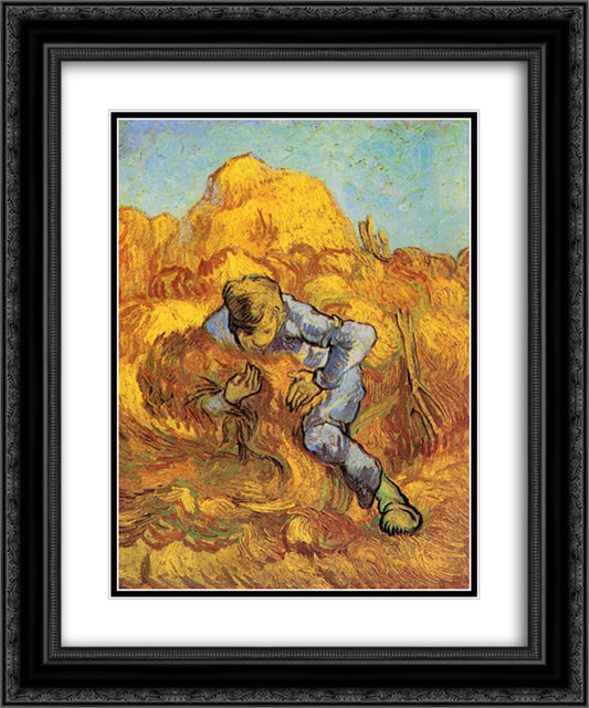 Sheaf-Binder, The after Millet 20x24 Black Ornate Wood Framed Art Print Poster with Double Matting by Van Gogh, Vincent