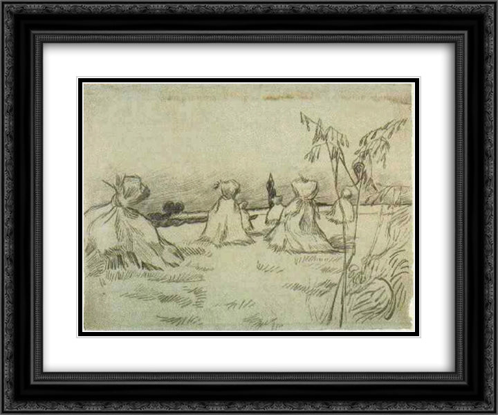 Sheaves of Wheat 24x20 Black Ornate Wood Framed Art Print Poster with Double Matting by Van Gogh, Vincent