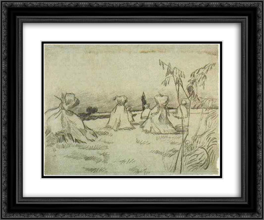 Sheaves of Wheat 24x20 Black Ornate Wood Framed Art Print Poster with Double Matting by Van Gogh, Vincent