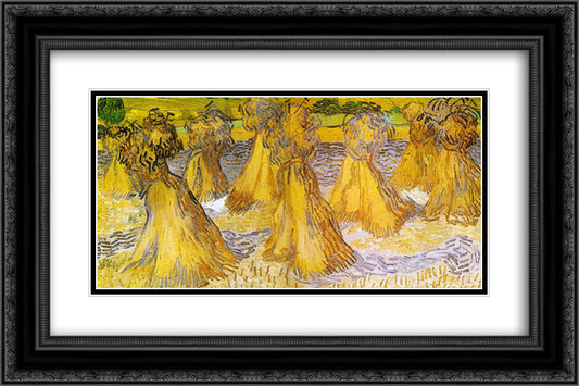 Sheaves of Wheat 24x16 Black Ornate Wood Framed Art Print Poster with Double Matting by Van Gogh, Vincent