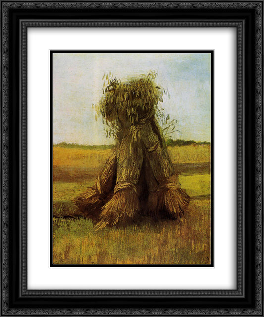 Sheaves of Wheat in a Field 20x24 Black Ornate Wood Framed Art Print Poster with Double Matting by Van Gogh, Vincent