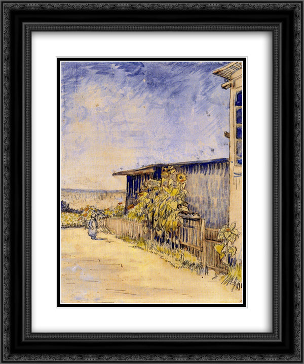 Shed with Sunflowers 20x24 Black Ornate Wood Framed Art Print Poster with Double Matting by Van Gogh, Vincent