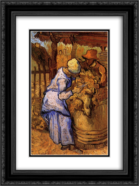 Sheep-Shearers, The after Millet 18x24 Black Ornate Wood Framed Art Print Poster with Double Matting by Van Gogh, Vincent