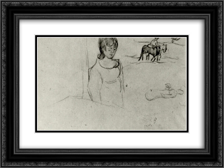 Sheet with a Few Sketches of Figures 24x18 Black Ornate Wood Framed Art Print Poster with Double Matting by Van Gogh, Vincent