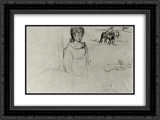 Sheet with a Few Sketches of Figures 24x18 Black Ornate Wood Framed Art Print Poster with Double Matting by Van Gogh, Vincent