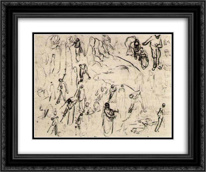 Sheet with Figures and Hands 24x20 Black Ornate Wood Framed Art Print Poster with Double Matting by Van Gogh, Vincent
