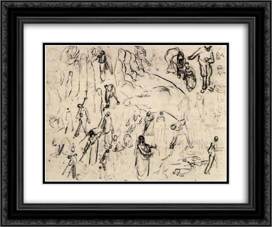 Sheet with Figures and Hands 24x20 Black Ornate Wood Framed Art Print Poster with Double Matting by Van Gogh, Vincent
