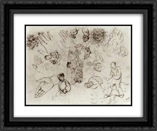 Sheet with Hands and Several Figures 24x20 Black Ornate Wood Framed Art Print Poster with Double Matting by Van Gogh, Vincent