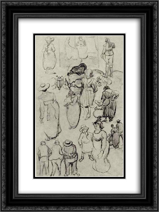Sheet with Many Sketches of Figures 18x24 Black Ornate Wood Framed Art Print Poster with Double Matting by Van Gogh, Vincent