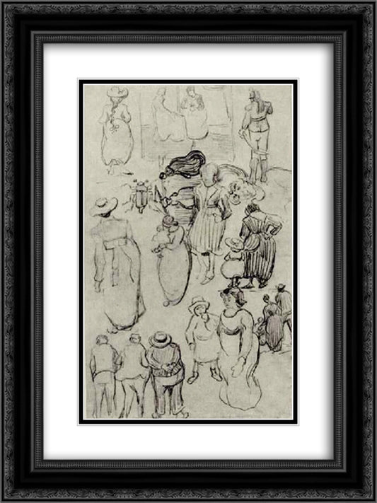 Sheet with Many Sketches of Figures 18x24 Black Ornate Wood Framed Art Print Poster with Double Matting by Van Gogh, Vincent