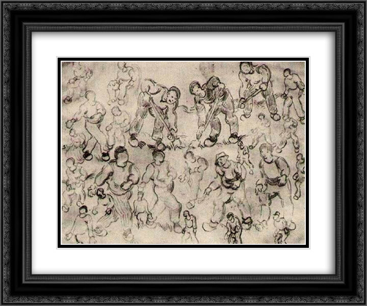 Sheet with Numerous Figure Sketches 24x20 Black Ornate Wood Framed Art Print Poster with Double Matting by Van Gogh, Vincent