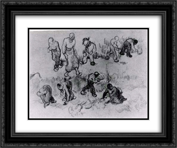Sheet with Numerous Sketches of Working People 24x20 Black Ornate Wood Framed Art Print Poster with Double Matting by Van Gogh, Vincent
