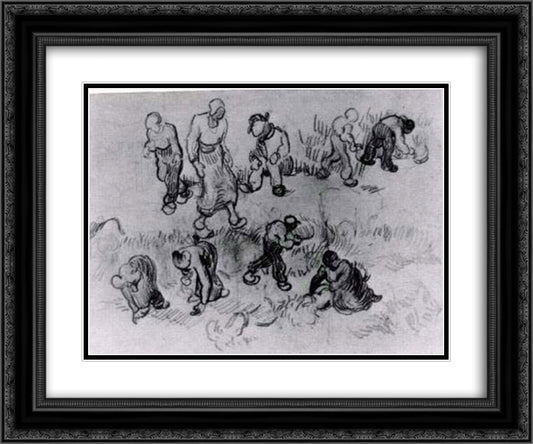 Sheet with Numerous Sketches of Working People 24x20 Black Ornate Wood Framed Art Print Poster with Double Matting by Van Gogh, Vincent
