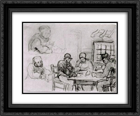 Sheet with Peasants Eating and Other Figures 24x20 Black Ornate Wood Framed Art Print Poster with Double Matting by Van Gogh, Vincent