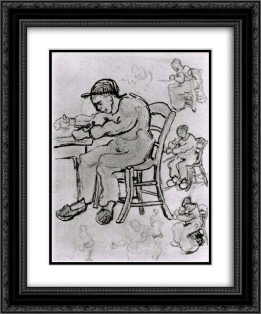 Sheet with People Sitting on Chairs 20x24 Black Ornate Wood Framed Art Print Poster with Double Matting by Van Gogh, Vincent