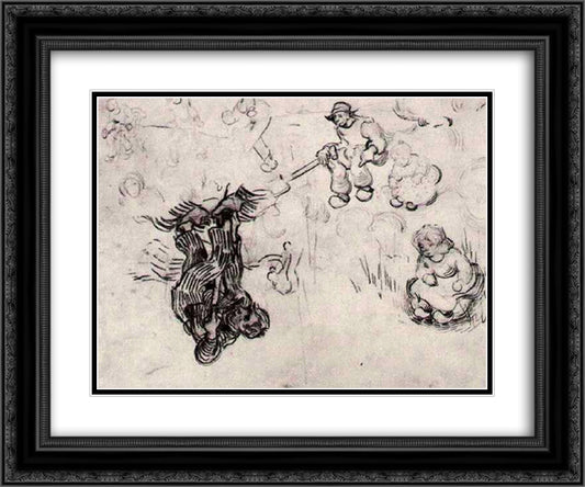 Sheet with Sketches of a Digger and Other Figures 24x20 Black Ornate Wood Framed Art Print Poster with Double Matting by Van Gogh, Vincent