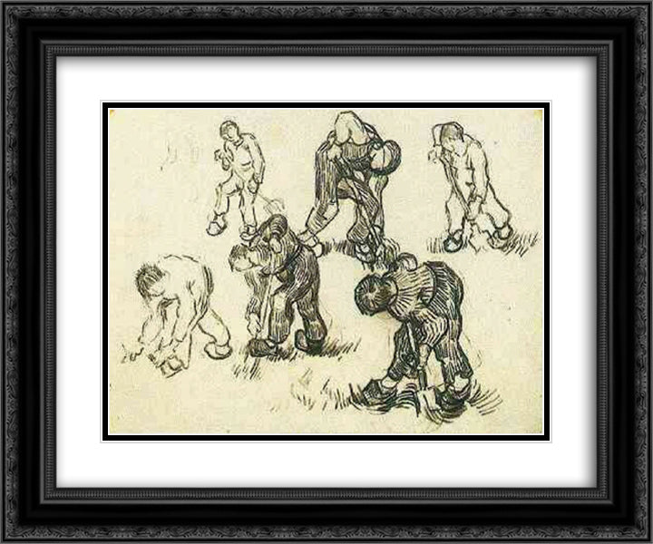 Sheet with Sketches of Diggers and Other Figures 24x20 Black Ornate Wood Framed Art Print Poster with Double Matting by Van Gogh, Vincent