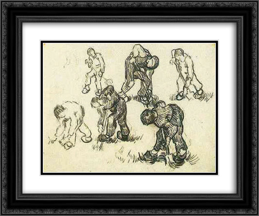 Sheet with Sketches of Diggers and Other Figures 24x20 Black Ornate Wood Framed Art Print Poster with Double Matting by Van Gogh, Vincent