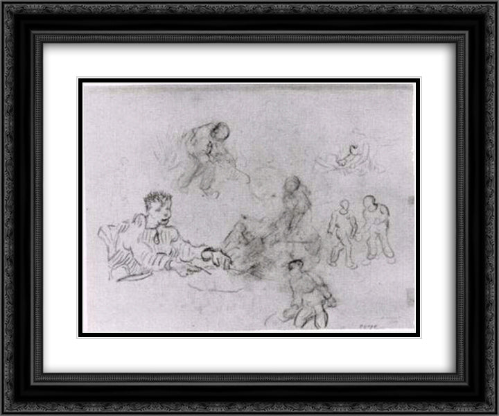 Sheet with Sketches of Peasants 24x20 Black Ornate Wood Framed Art Print Poster with Double Matting by Van Gogh, Vincent