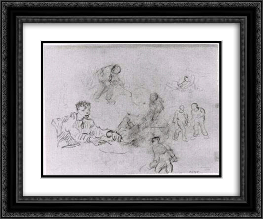 Sheet with Sketches of Peasants 24x20 Black Ornate Wood Framed Art Print Poster with Double Matting by Van Gogh, Vincent