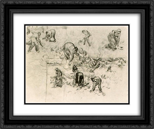 Sheet with Sketches of Working People 24x20 Black Ornate Wood Framed Art Print Poster with Double Matting by Van Gogh, Vincent