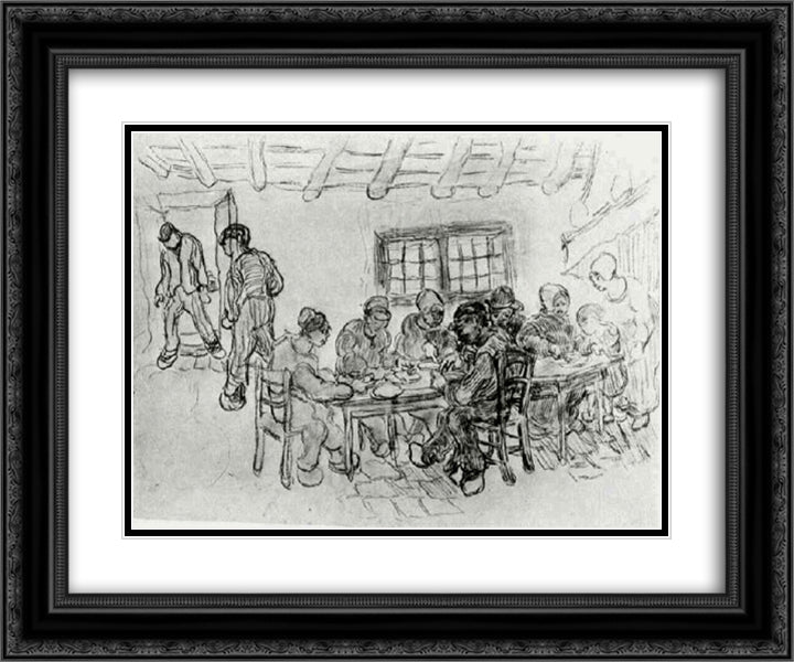 Sheet with Two Groups of Peasants at a Meal 24x20 Black Ornate Wood Framed Art Print Poster with Double Matting by Van Gogh, Vincent