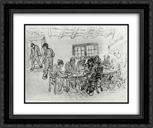 Sheet with Two Groups of Peasants at a Meal 24x20 Black Ornate Wood Framed Art Print Poster with Double Matting by Van Gogh, Vincent