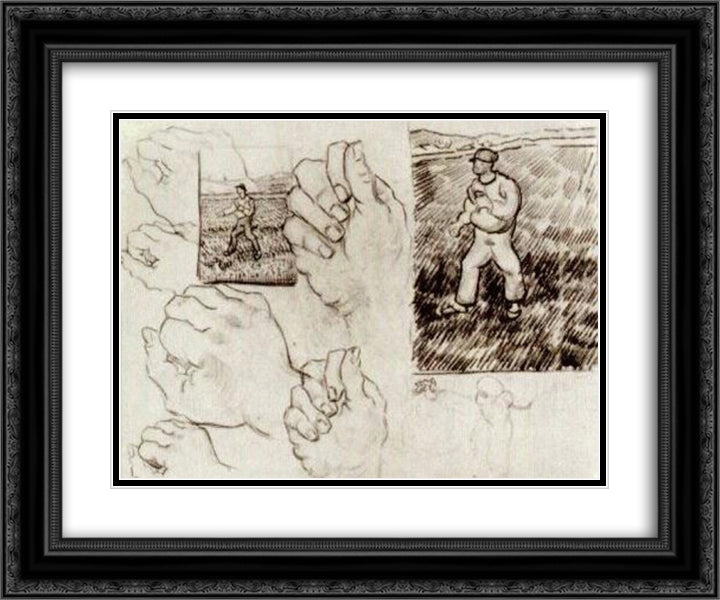 Sheet with Two Sowers and Hands 24x20 Black Ornate Wood Framed Art Print Poster with Double Matting by Van Gogh, Vincent