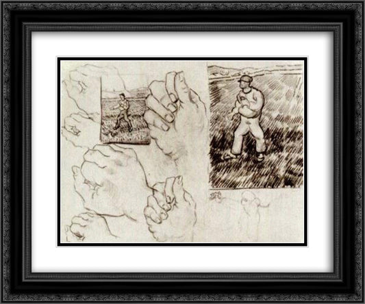 Sheet with Two Sowers and Hands 24x20 Black Ornate Wood Framed Art Print Poster with Double Matting by Van Gogh, Vincent