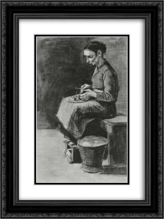 Sien, Peeling Potatoes 18x24 Black Ornate Wood Framed Art Print Poster with Double Matting by Van Gogh, Vincent