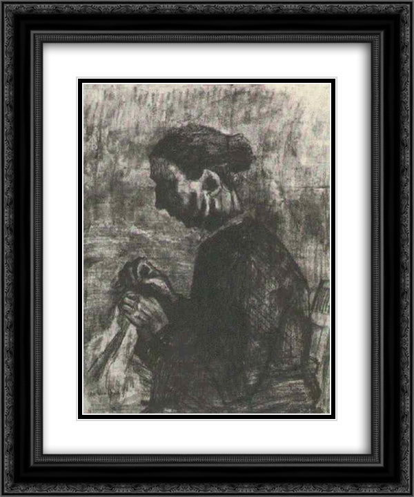 Sien, Sewing, Half-Figure 20x24 Black Ornate Wood Framed Art Print Poster with Double Matting by Van Gogh, Vincent