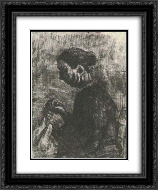 Sien, Sewing, Half-Figure 20x24 Black Ornate Wood Framed Art Print Poster with Double Matting by Van Gogh, Vincent