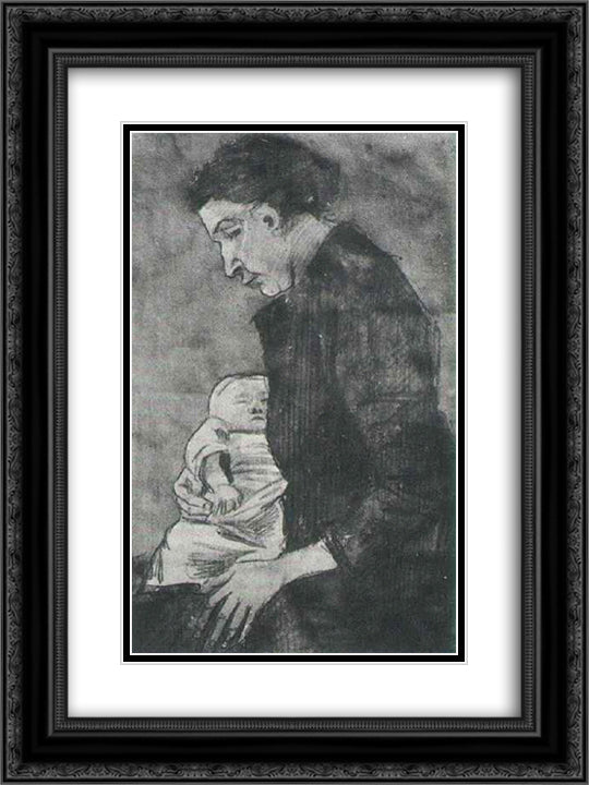 Sien Nursing Baby, Half-Figure 18x24 Black Ornate Wood Framed Art Print Poster with Double Matting by Van Gogh, Vincent